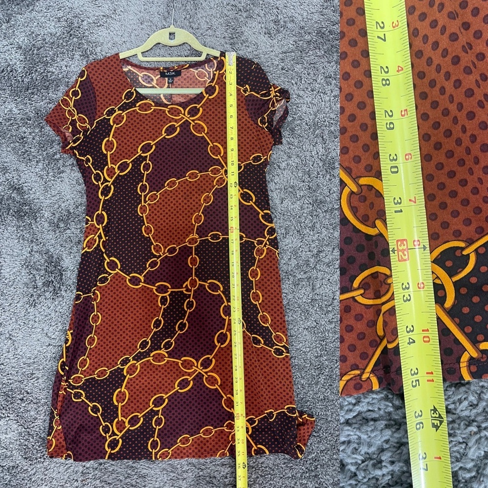 Chain Print Brown polkadot Dress stretchy flowy short sleeve women’s size M - Picture 12 of 15